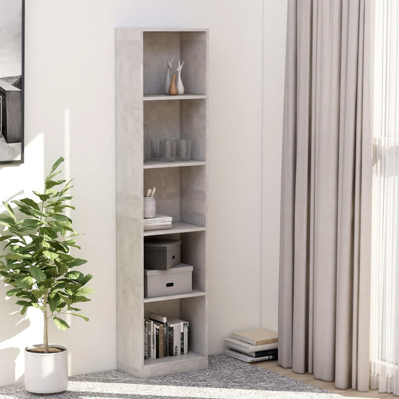 vidaXL 5-szintes betonszürke szerelt fa könyvszekrény 40 x 24 x 175 cm