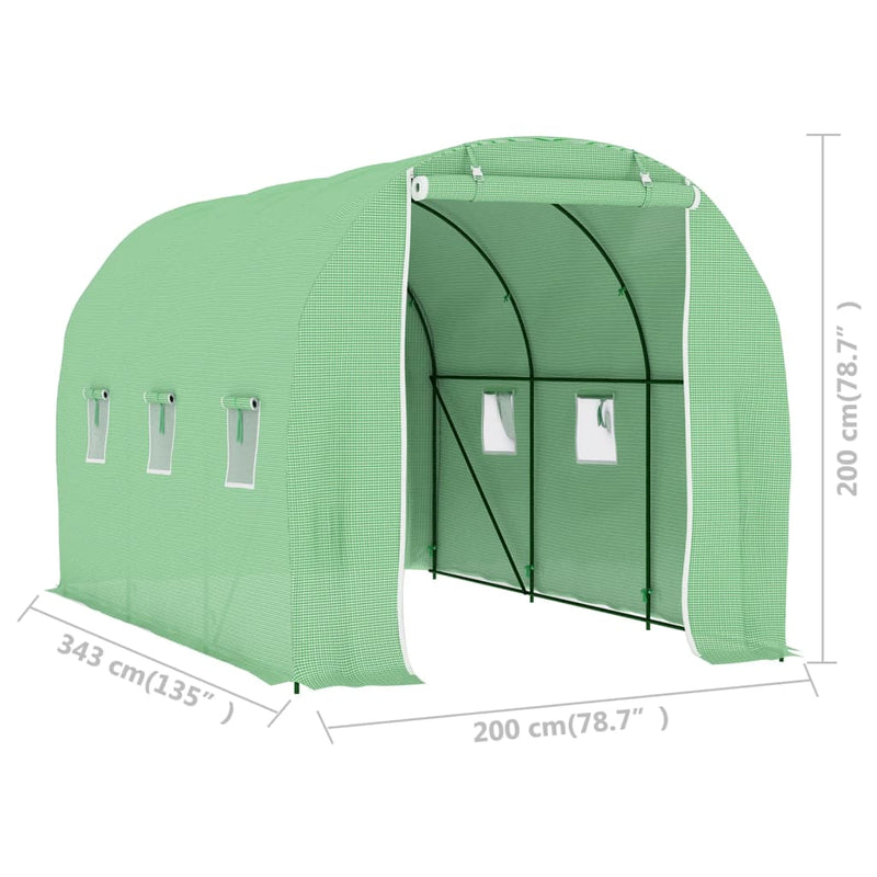 vidaXL melegház 6,86 m² 3,43 x 2 x 2 m