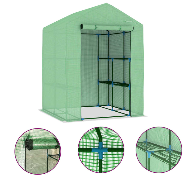 vidaXL acél melegház polcokkal 143 x 143 x 195 cm