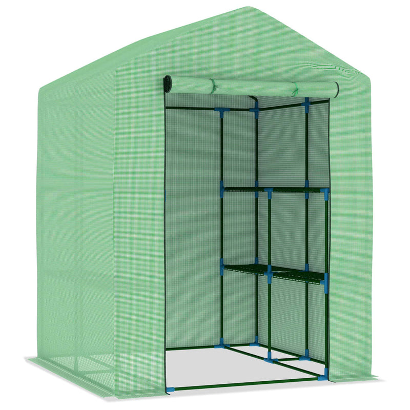 vidaXL acél melegház polcokkal 143 x 143 x 195 cm