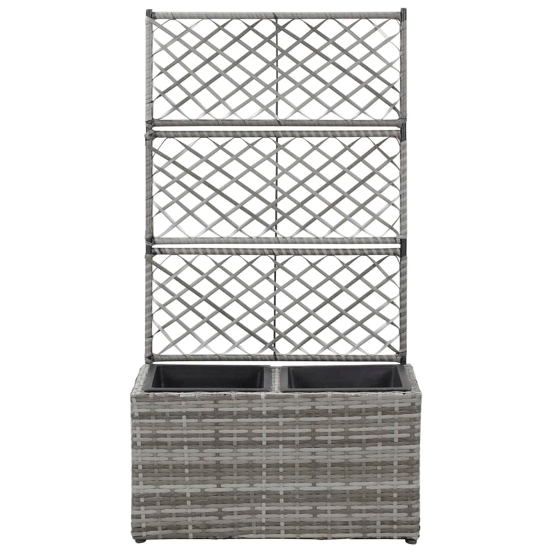 vidaXL szürke rácsos polyrattan magaságyás 2 kaspóval 58 x 30 x 107 cm