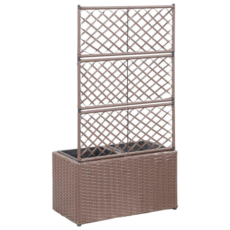 vidaXL barna rácsos polyrattan magaságyás 2 kaspóval 58 x 30 x 107 cm