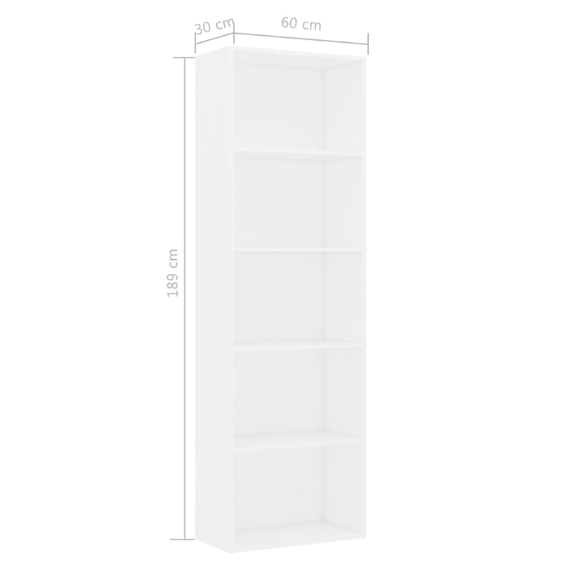 vidaXL 5-szintes fehér szerelt fa könyvszekrény 60 x 30 x 189 cm