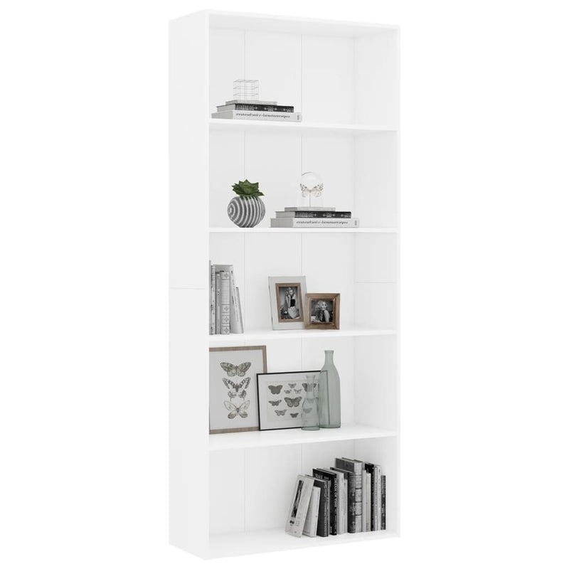 vidaXL 5 szintes fehér szerelt fa könyvszekrény 80 x 30 x 189 cm