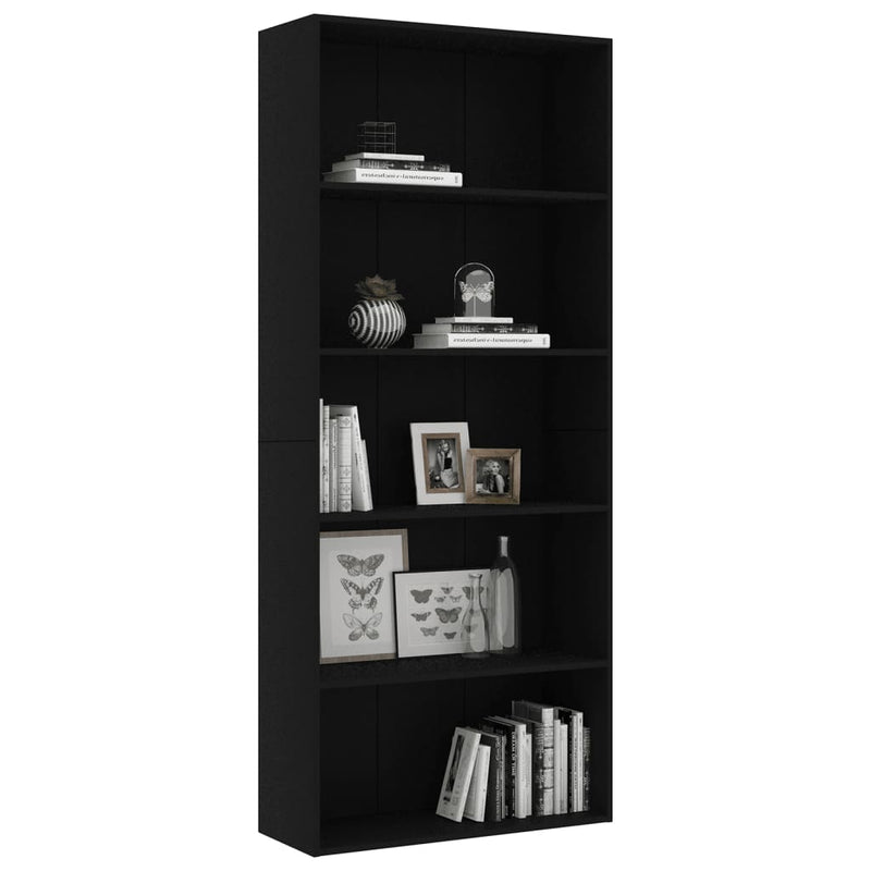 vidaXL 5 szintes fekete szerelt fa könyvszekrény 80 x 30 x 189 cm