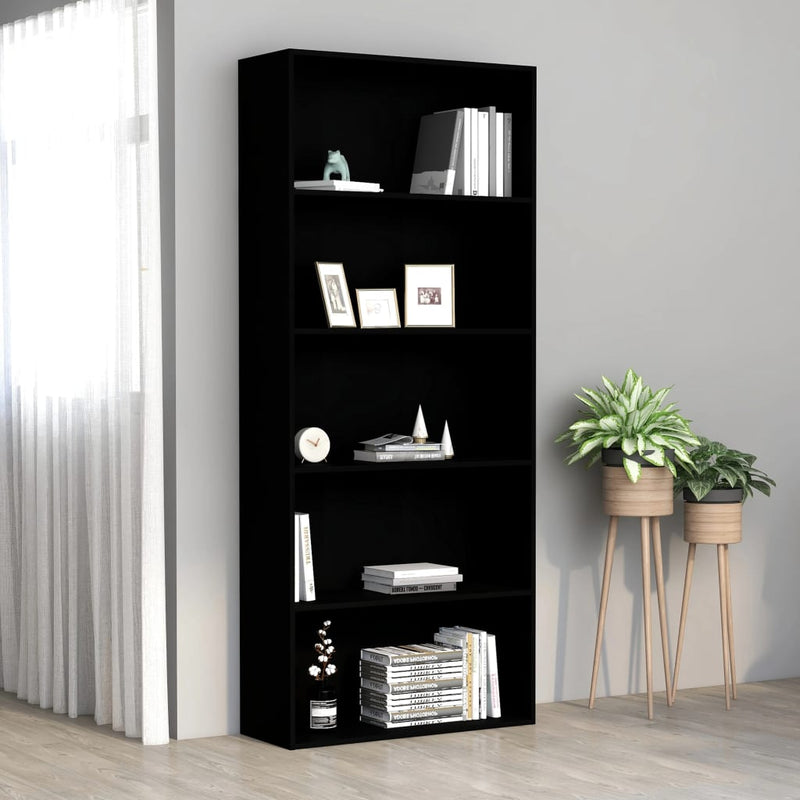 vidaXL 5 szintes fekete szerelt fa könyvszekrény 80 x 30 x 189 cm