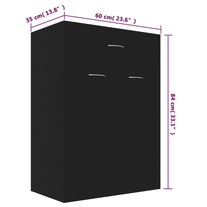 vidaXL fekete szerelt fa cipősszekrény 60 x 35 x 84 cm
