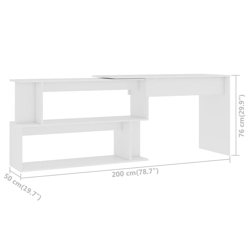 vidaXL fehér szerelt fa sarokasztal 200 x 50 x 76 cm