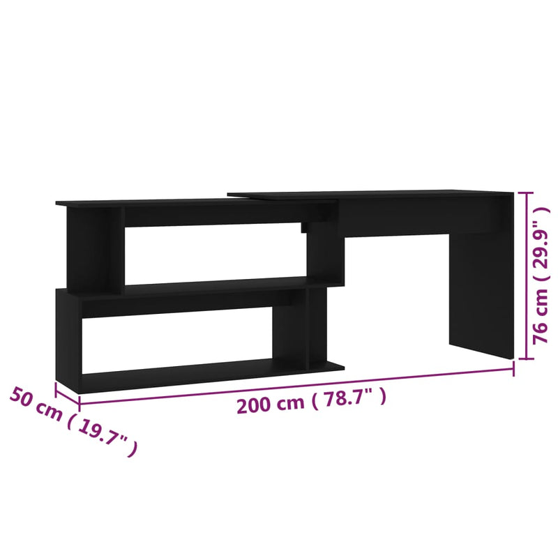 vidaXL fekete szerelt fa sarokasztal 200 x 50 x 76 cm