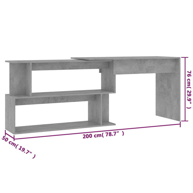 vidaXL betonszürke szerelt fa sarokasztal 200 x 50 x 76 cm