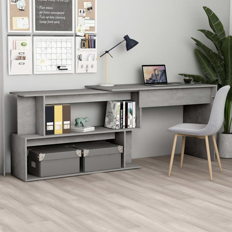 vidaXL betonszürke szerelt fa sarokasztal 200 x 50 x 76 cm