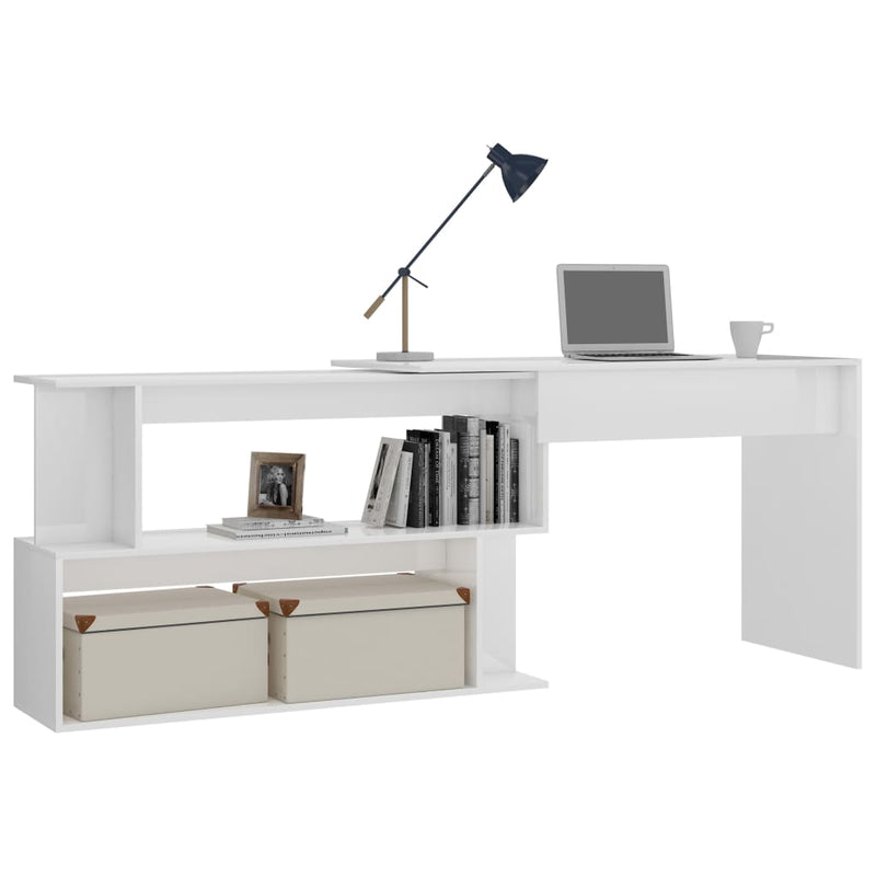 vidaXL magasfényű fehér szerelt fa sarokasztal 200 x 50 x 76 cm