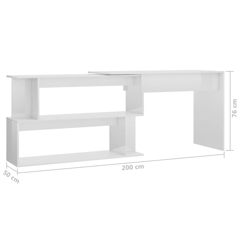 vidaXL magasfényű fehér szerelt fa sarokasztal 200 x 50 x 76 cm