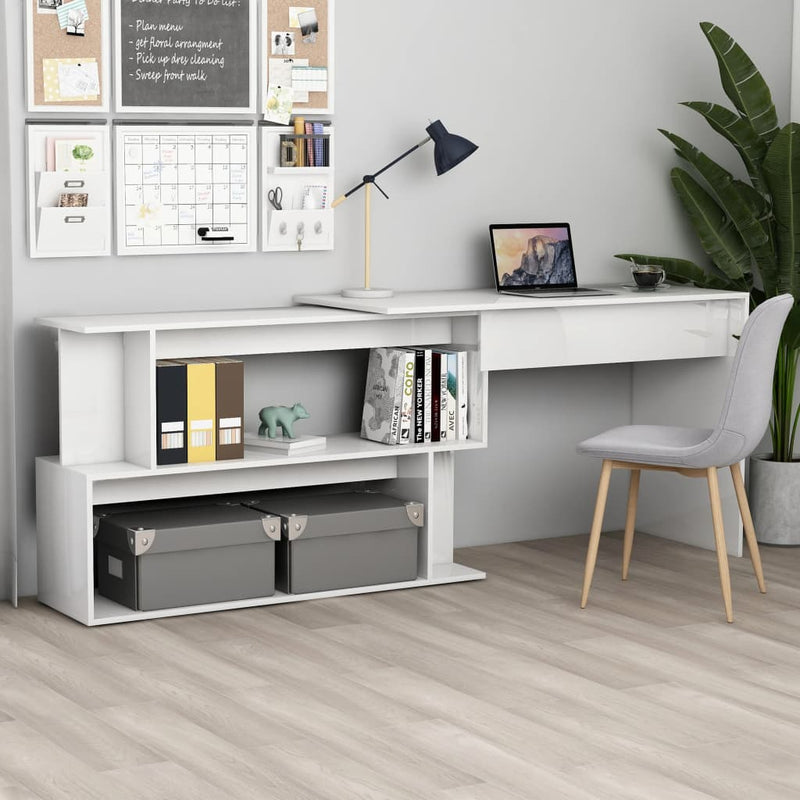 vidaXL magasfényű fehér szerelt fa sarokasztal 200 x 50 x 76 cm