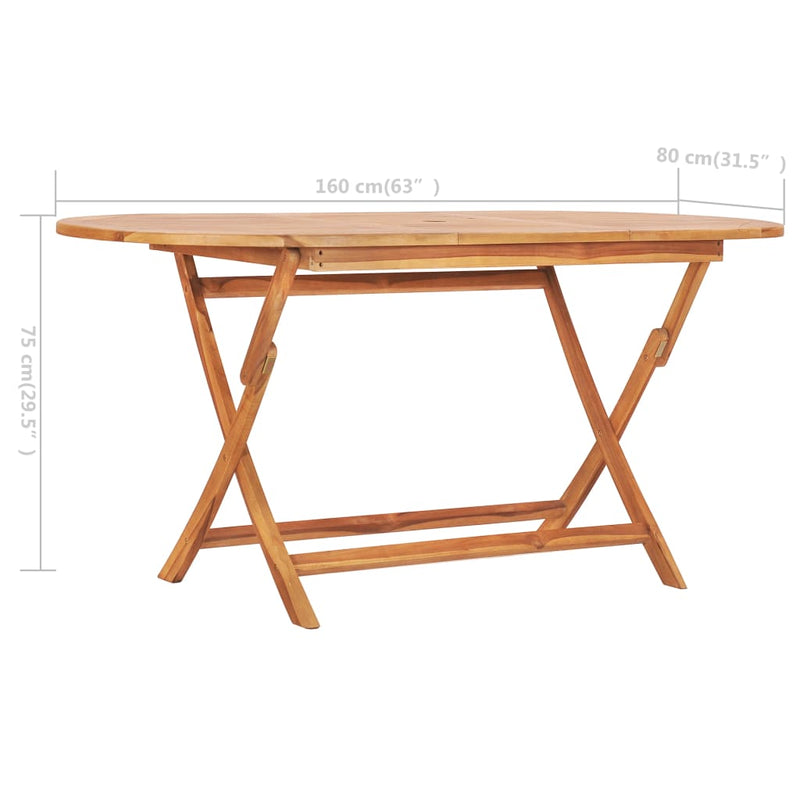 vidaXL összecsukható kerti tömör tíkfa asztal 160 x 80 x 75 cm
