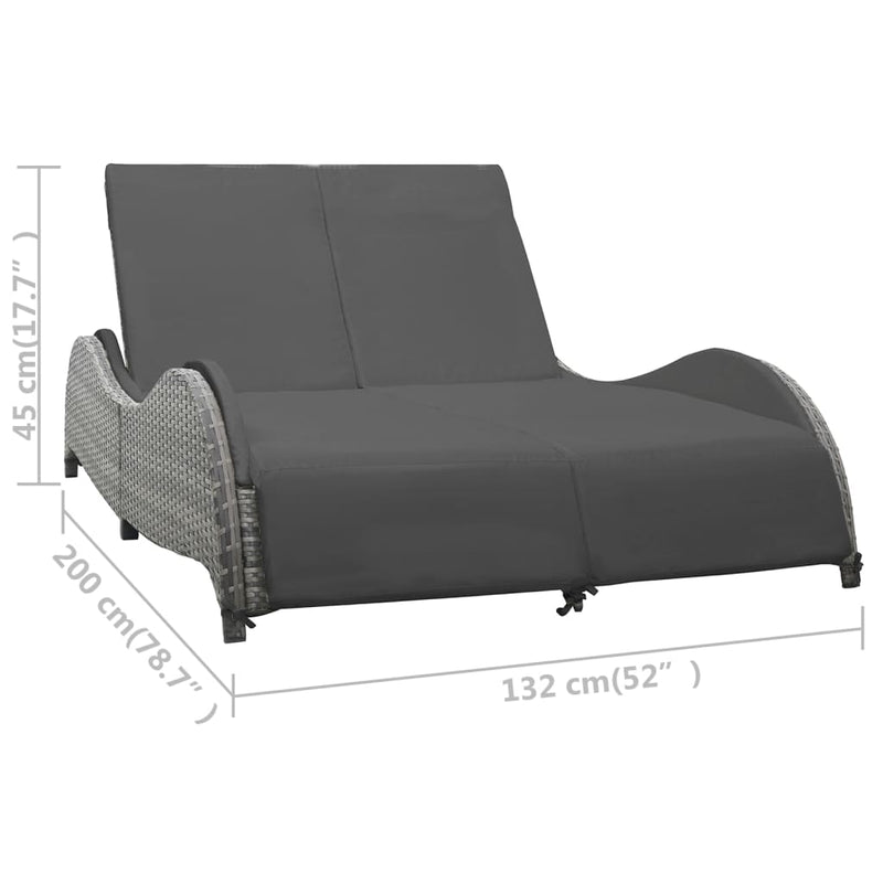 vidaXL kétszemélyes antracitszürke polyrattan napozóágy párnával
