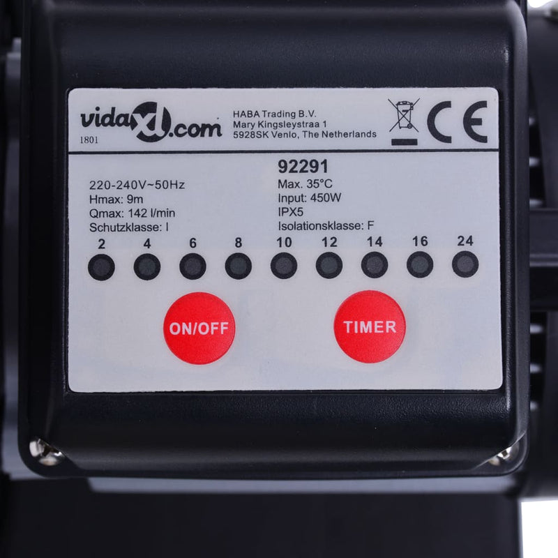 vidaXL homokszűrős szivattyú időzítővel 450 W 25 L