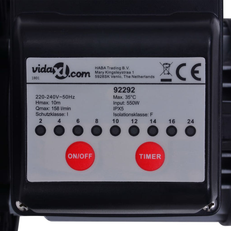 vidaXL homokszűrős szivattyú időzítővel 550 W 50 L
