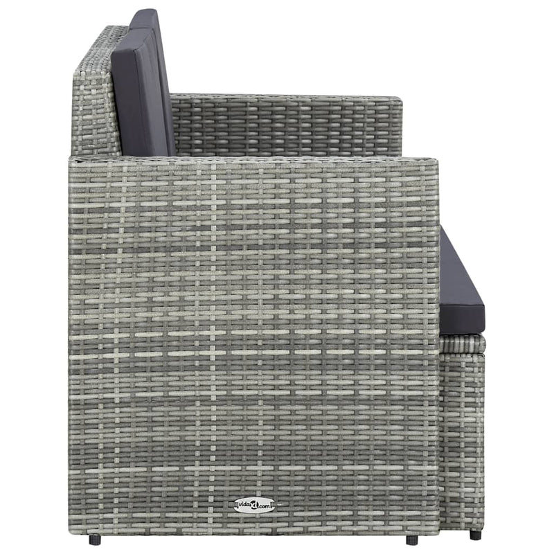 vidaXL szürke kétszemélyes polyrattan kerti kanapé párnákkal