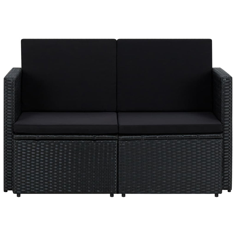 vidaXL fekete kétszemélyes polyrattan kerti kanapé párnákkal