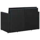 vidaXL fekete kétszemélyes polyrattan kerti kanapé párnákkal