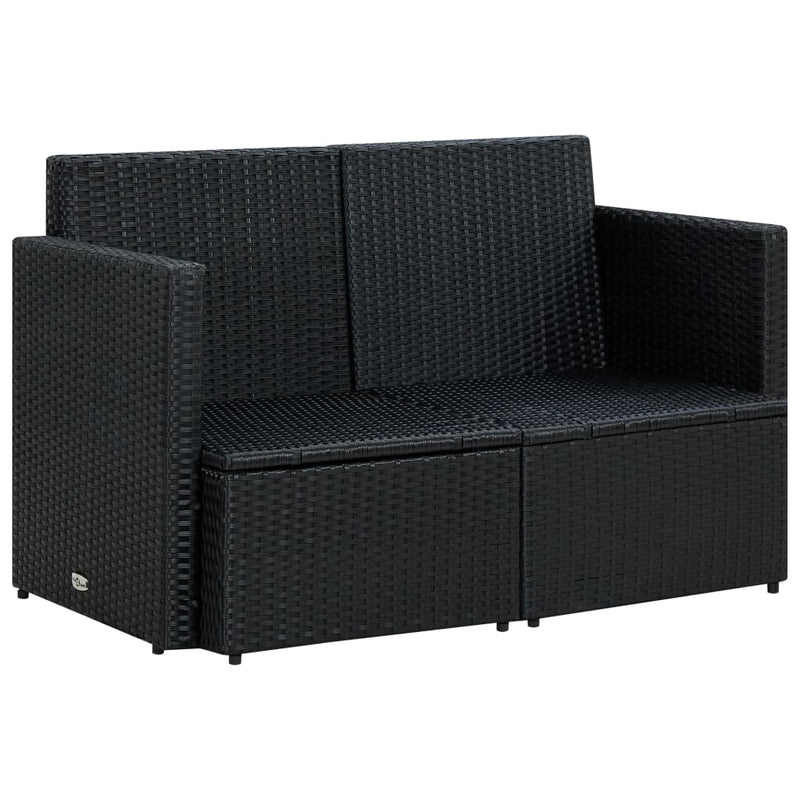 vidaXL fekete kétszemélyes polyrattan kerti kanapé párnákkal