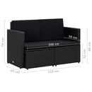 vidaXL fekete kétszemélyes polyrattan kerti kanapé párnákkal