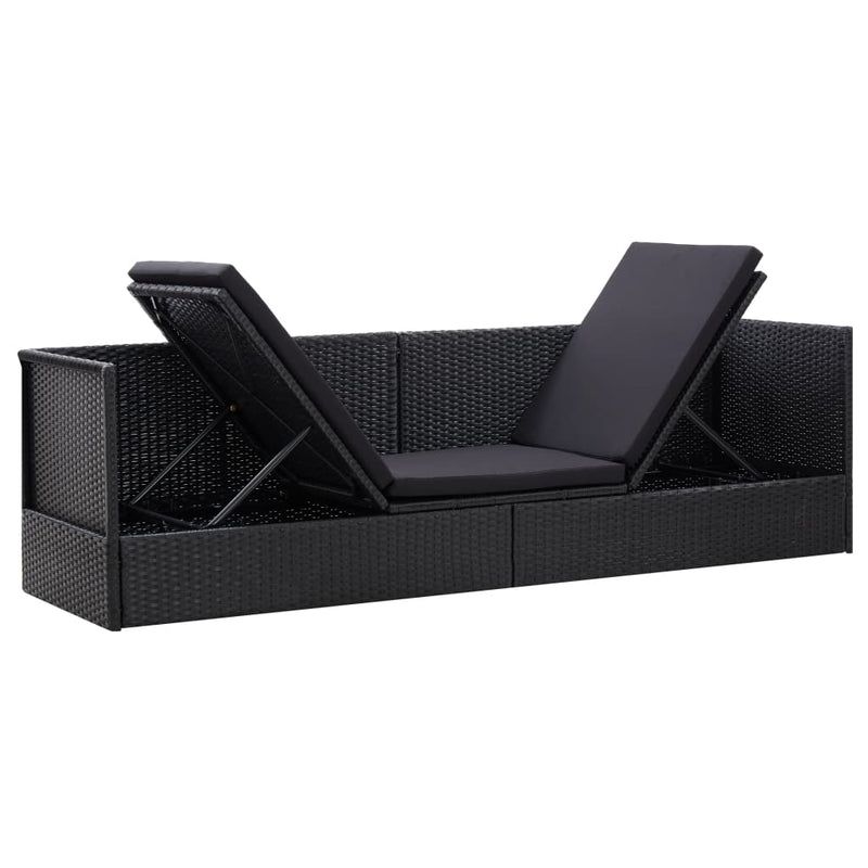 vidaXL fekete polyrattan kerti ágy ülő- és hátpárnával