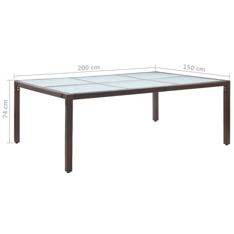 vidaXL barna polyrattan kültéri étkezőasztal 200 x 150 x 74 cm