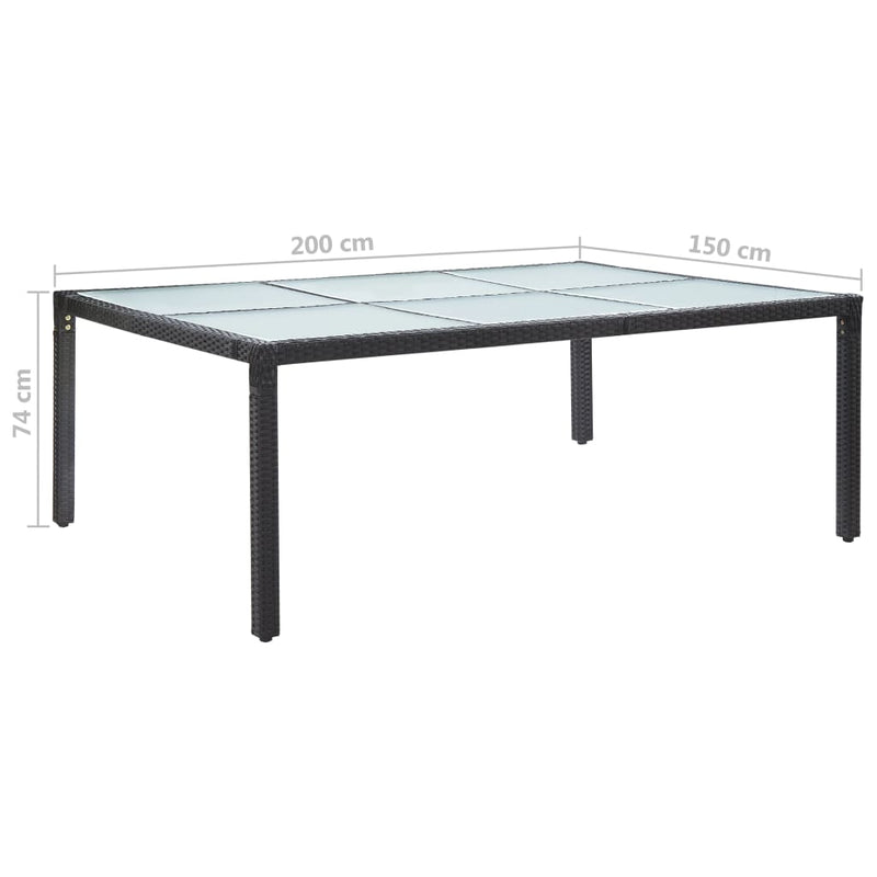 vidaXL fekete polyrattan kültéri étkezőasztal 200 x 150 x 74 cm