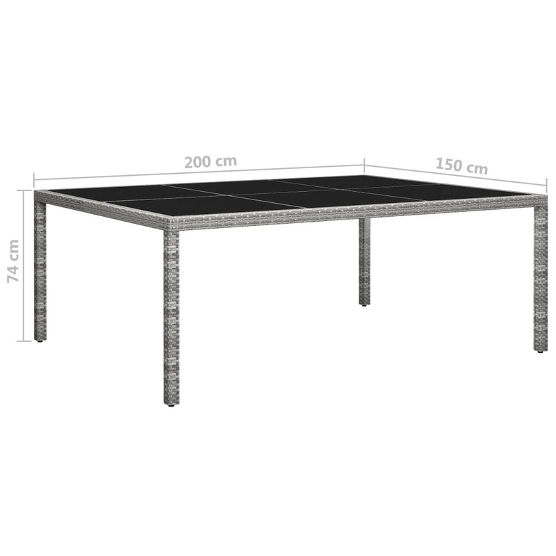 vidaXL szürke polyrattan kültéri étkezőasztal 200 x 150 x 74 cm