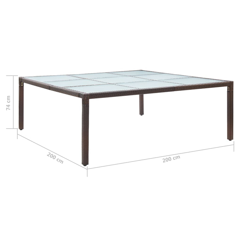 vidaXL barna polyrattan kerti étkezőasztal 200 x 200 x 74 cm