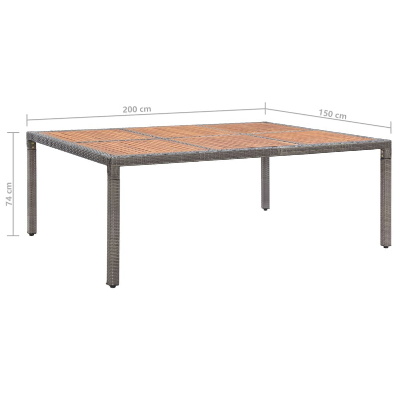 vidaXL szürke polyrattan és akácfa kerti asztal 200 x 150 x 74 cm