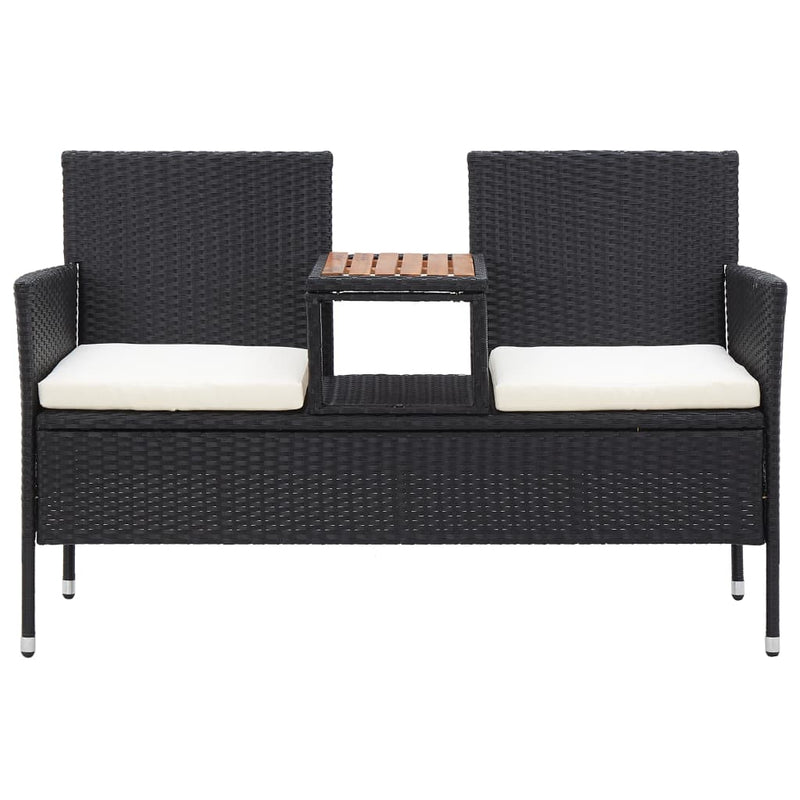 vidaXL 2 személyes fekete polyrattan kerti pad teázóasztallal 143 cm
