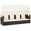 vidaXL fekete polyrattan kerti napozóágy tetővel