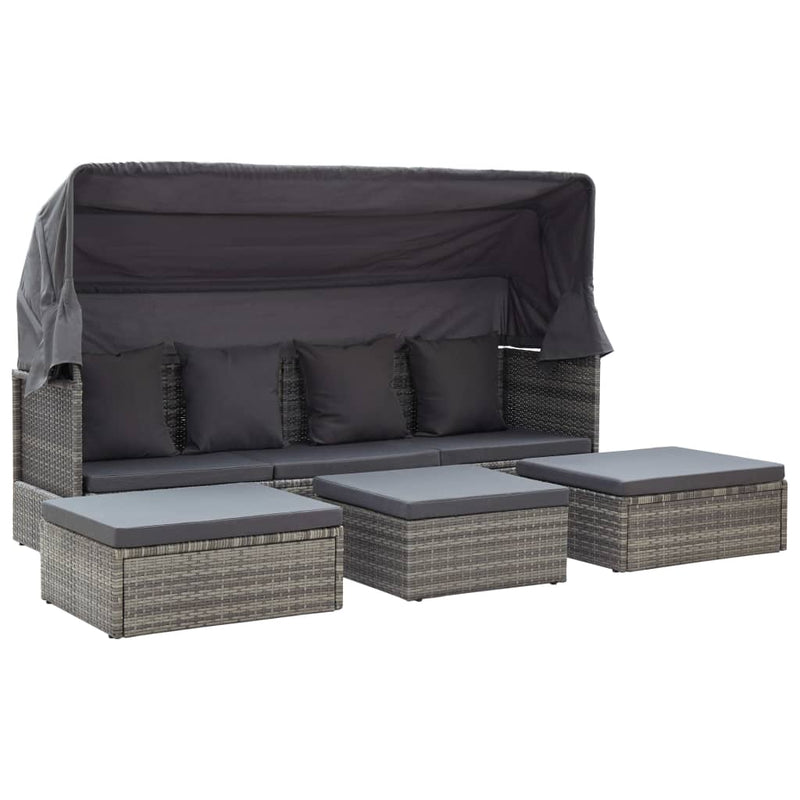 vidaXL szürke polyrattan kerti napozóágy tetővel