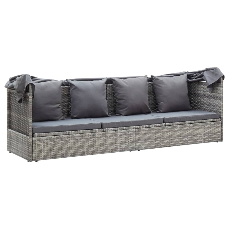 vidaXL szürke polyrattan kerti napozóágy tetővel