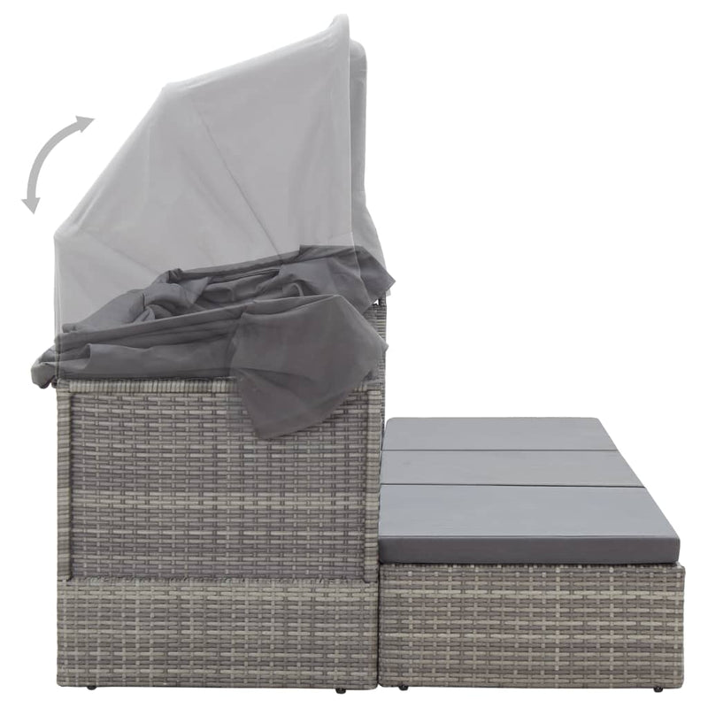 vidaXL szürke polyrattan kerti napozóágy tetővel