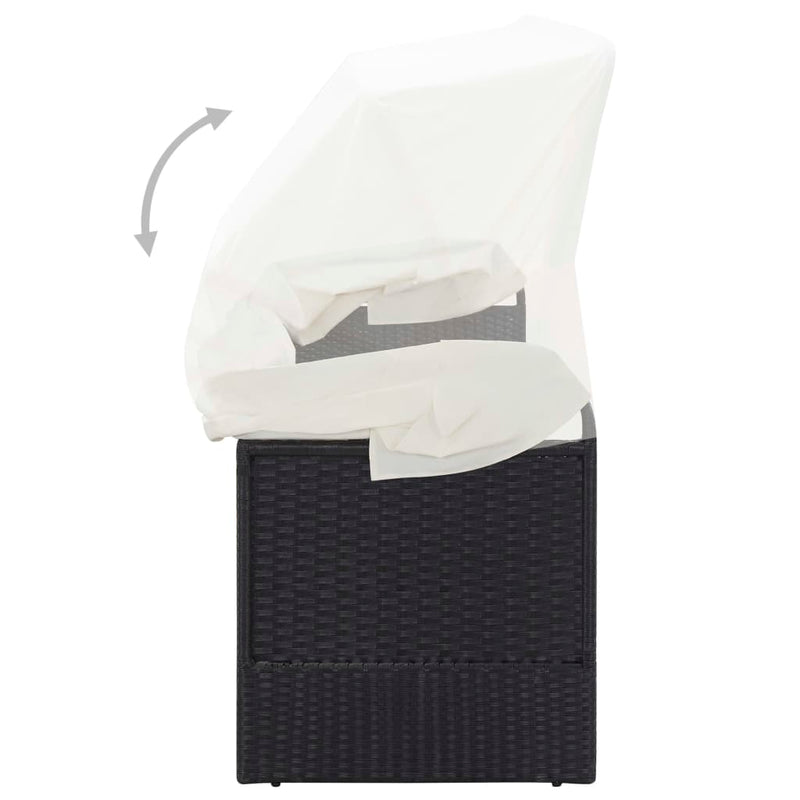 vidaXL fekete polyrattan kerti kanapé napellenzővel