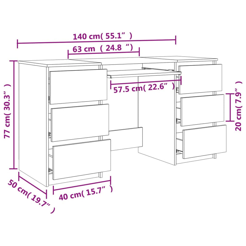 vidaXL betonszürke szerelt fa íróasztal 140 x 50 x 77 cm