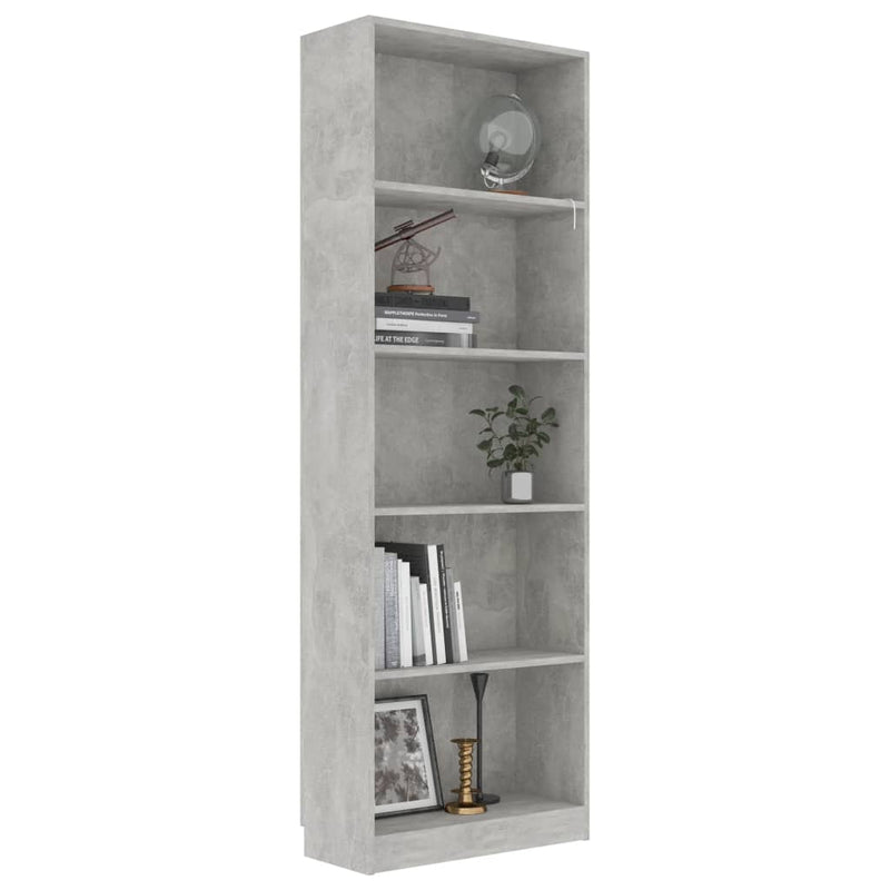 vidaXL 5-szintes betonszürke szerelt fa könyvszekrény 60 x 24 x 175 cm