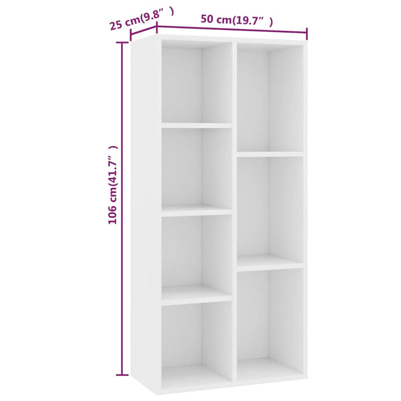 vidaXL fehér szerelt fa könyvszekrény 50 x 25 x 106 cm
