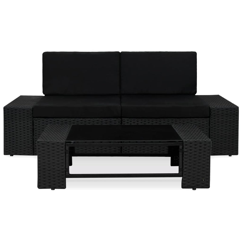 vidaXL 3 részes fekete polyrattan kerti ülőgarnitúra