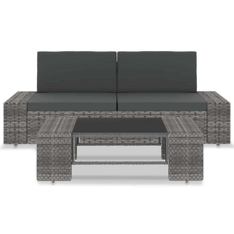 vidaXL 3 részes szürke polyrattan kerti ülőgarnitúra