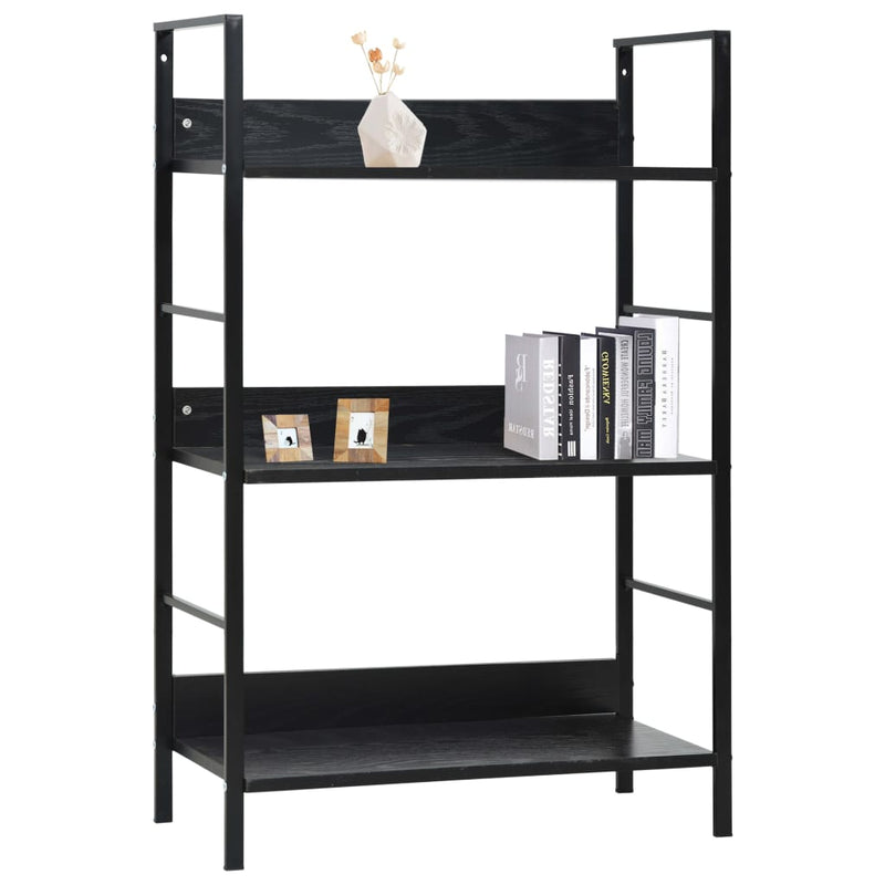 vidaXL 3 szintes fekete szerelt fa könyvespolc 60 x 27,6 x 90,5 cm
