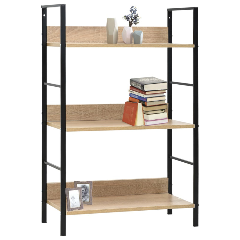 vidaXL 3 szintes tölgyszínű szerelt fa könyvespolc 60 x 27,6 x 90,5 cm
