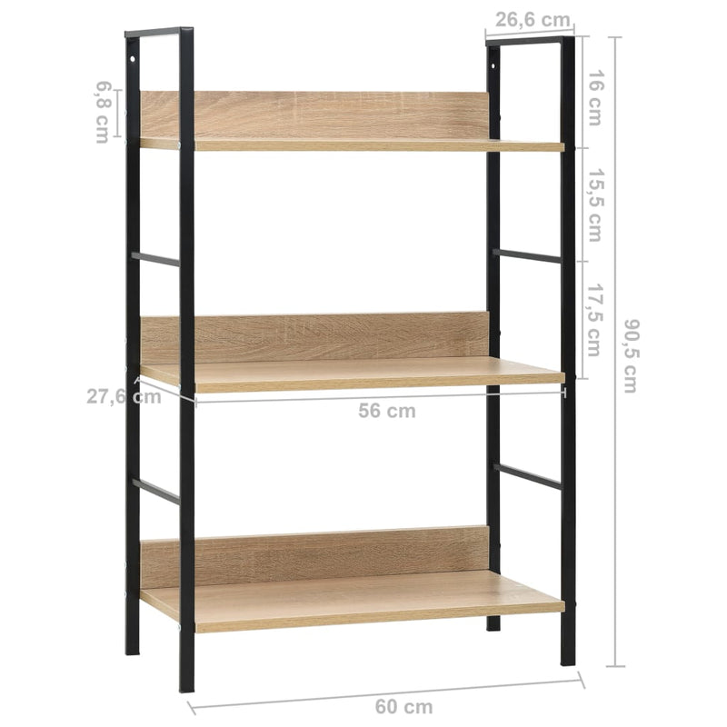 vidaXL 3 szintes tölgyszínű szerelt fa könyvespolc 60 x 27,6 x 90,5 cm