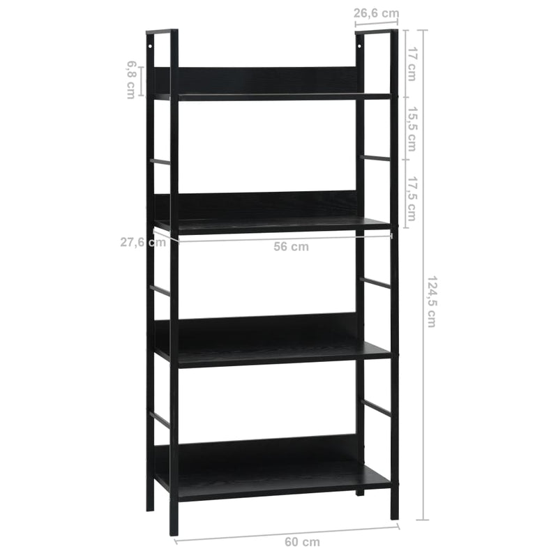 vidaXL 4 szintes fekete szerelt fa könyvespolc 60 x 27,6 x 124,5 cm