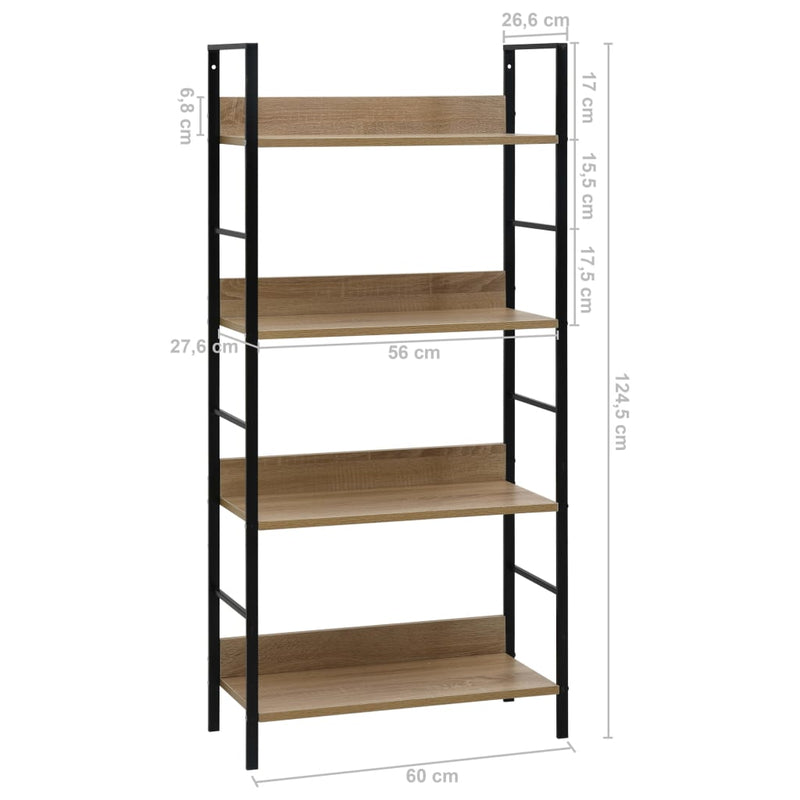 vidaXL 4 szintes tölgyszínű szerelt fa könyvespolc 60x27,6x124,5 cm