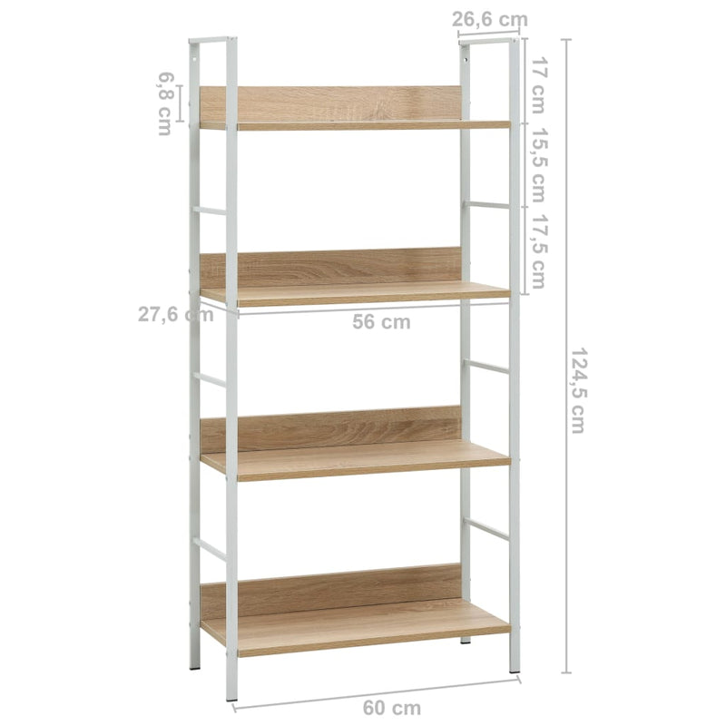 vidaXL 4 szintes tölgyszínű szerelt fa könyvespolc 60x27,6x124,5 cm